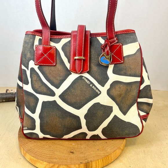 Dooney & Bourke Giraffe Print Satchel – Red Leather Trim, Vintage Style - Picture 9 of 16